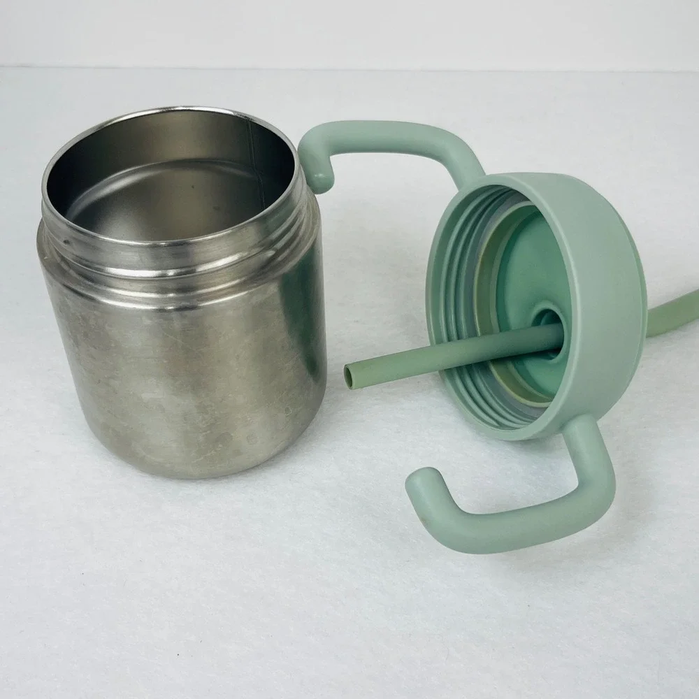 Cloud Island Stainless Steel Toddler Sippy Cup with Silicone Straw Sage Green